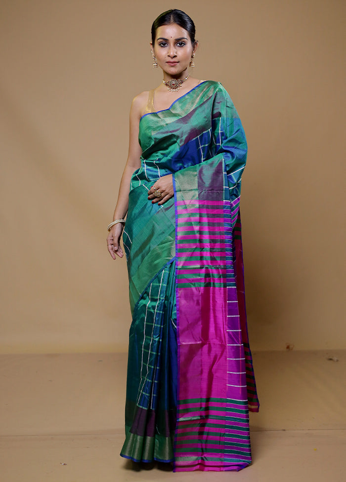 Green Kalakshetra Kanjivaram Silk Saree With Blouse Piece