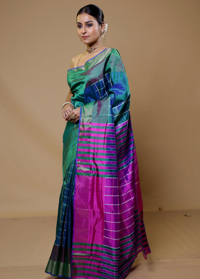 Green Kalakshetra Kanjivaram Silk Saree With Blouse Piece