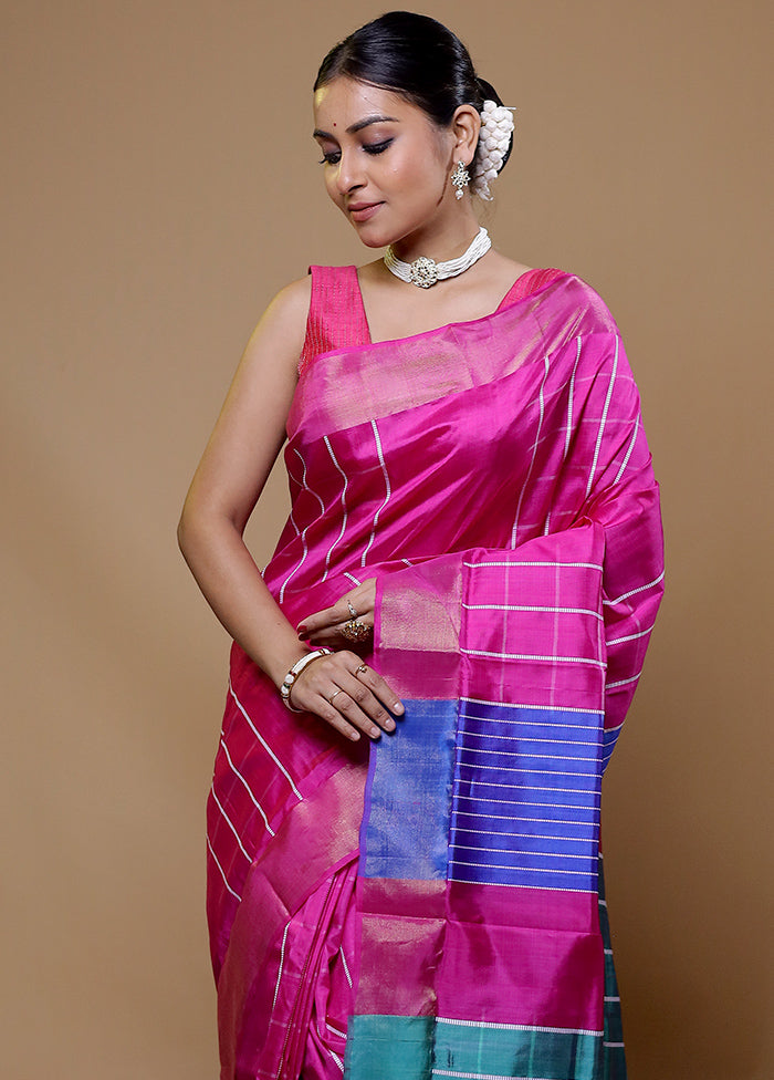 Pink Kalakshetra Kanjivaram Silk Saree With Blouse Piece