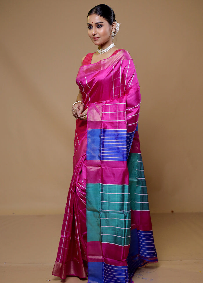 Pink Kalakshetra Kanjivaram Silk Saree With Blouse Piece