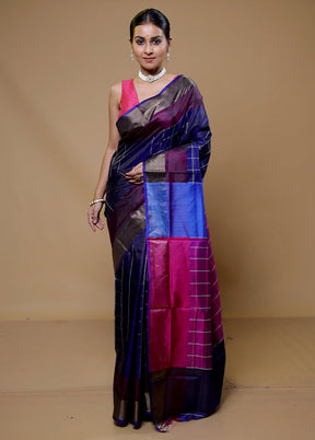 Blue Kalakshetra Kanjivaram Silk Saree With Blouse Piece