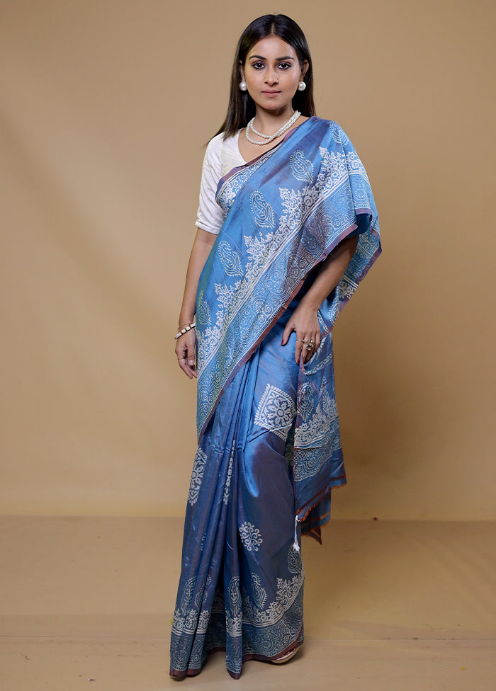 Blue Pure Bishnupuri Silk Saree Without Blouse Piece