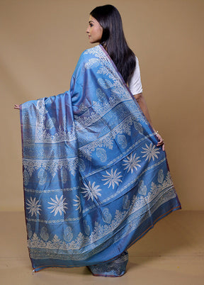 Blue Pure Bishnupuri Silk Saree Without Blouse Piece