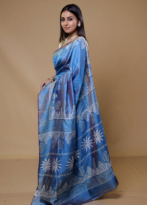 Blue Pure Bishnupuri Silk Saree Without Blouse Piece