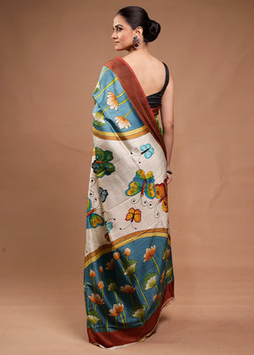 Green Printed Pure Silk Saree Without Blouse Piece