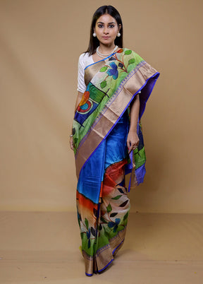 Green Printed Pure Silk Saree Without Blouse Piece