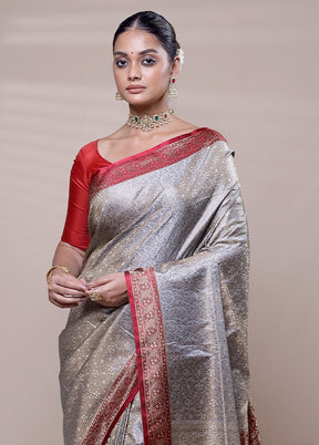 Grey Jamewar Silk Saree With Blouse Piece