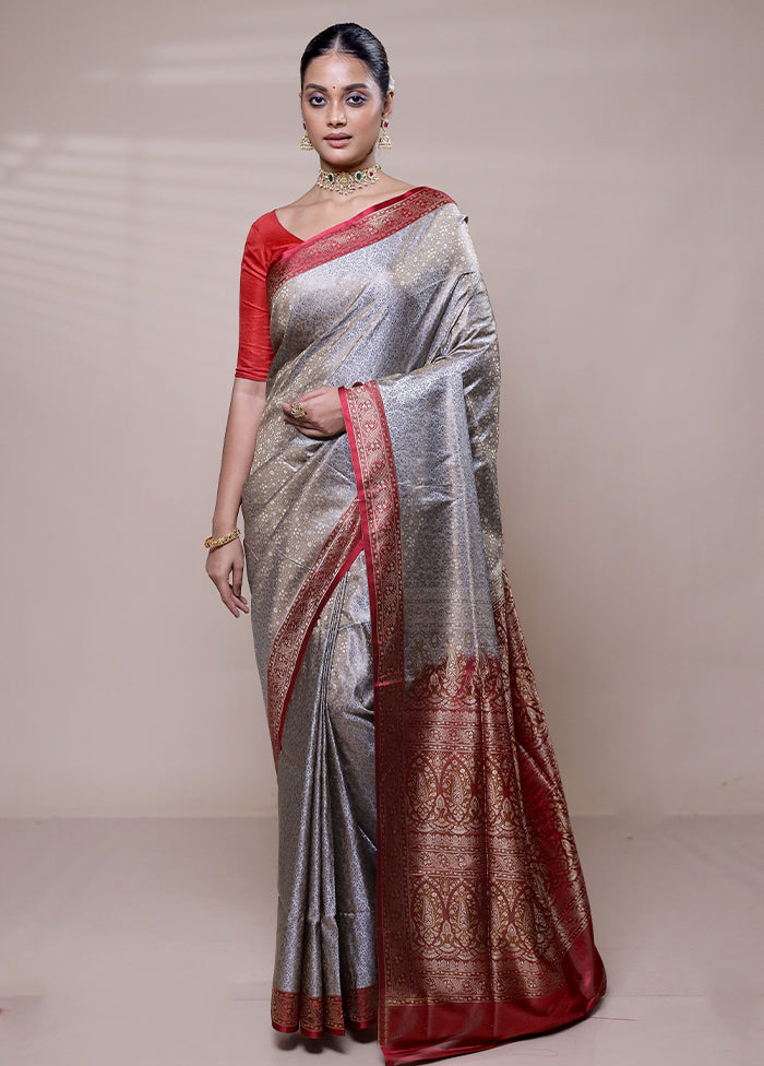 Grey Jamewar Silk Saree With Blouse Piece