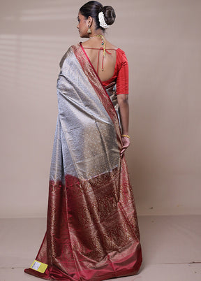 Grey Jamewar Silk Saree With Blouse Piece