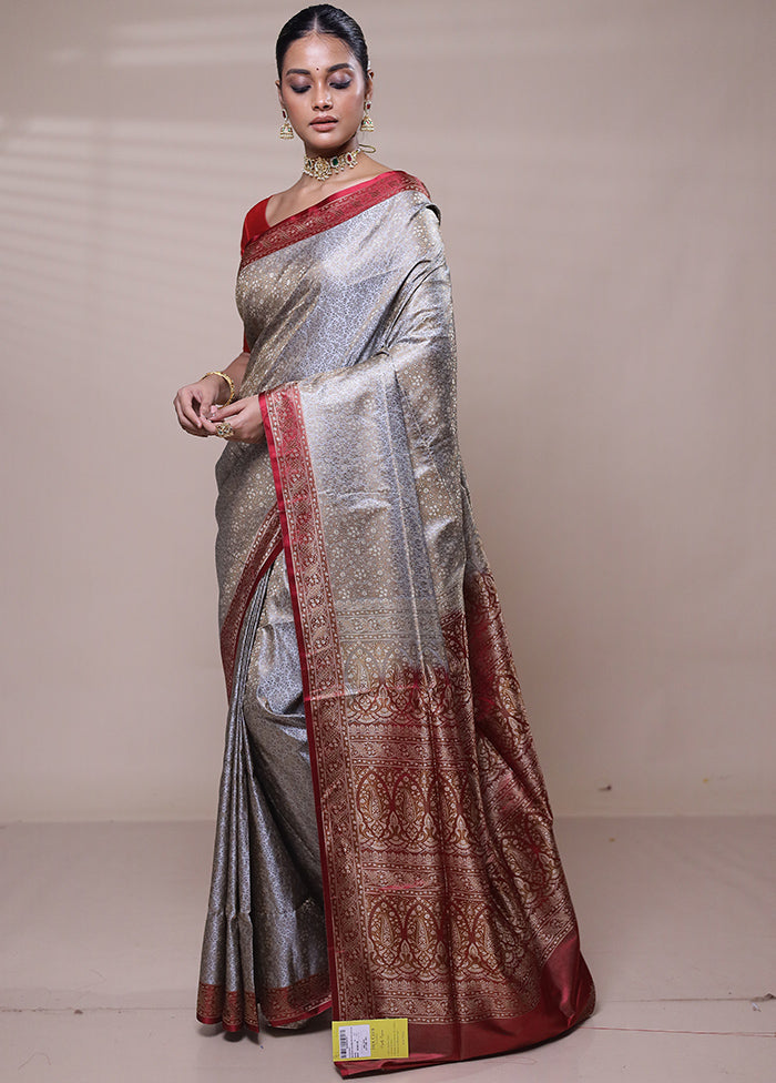 Grey Jamewar Silk Saree With Blouse Piece