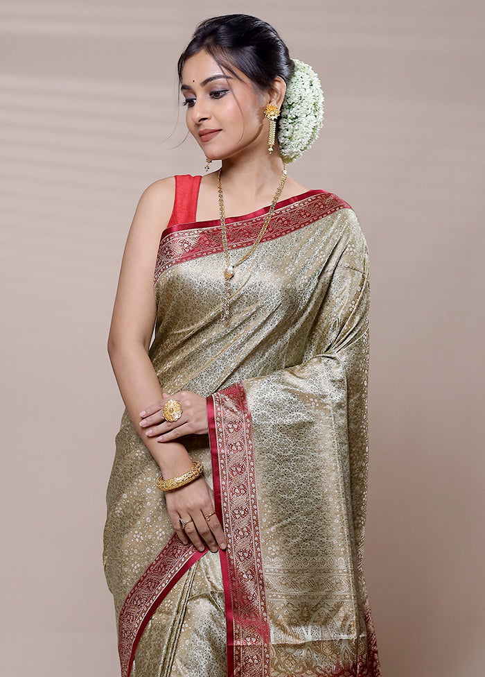 Green Jamewar Silk Saree With Blouse Piece