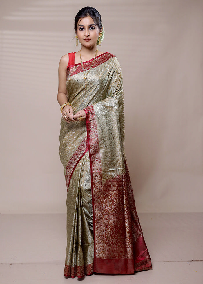 Green Jamewar Silk Saree With Blouse Piece