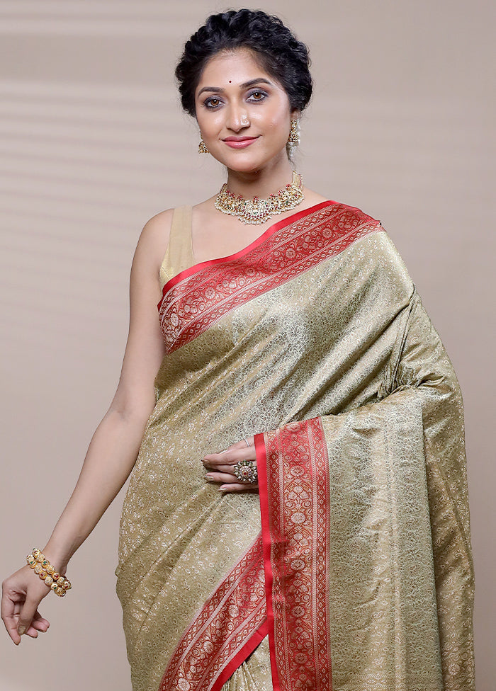 Cream Jamewar Silk Saree With Blouse Piece