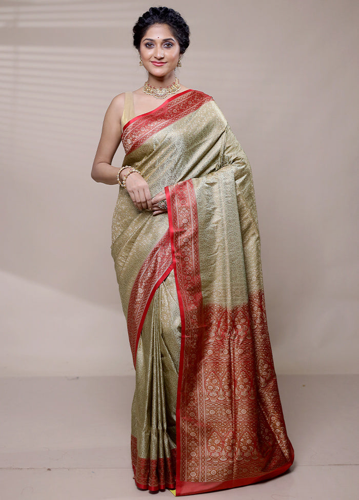 Cream Jamewar Silk Saree With Blouse Piece