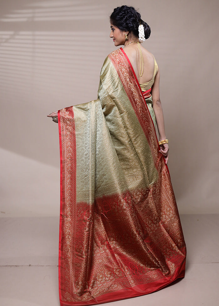 Cream Jamewar Silk Saree With Blouse Piece