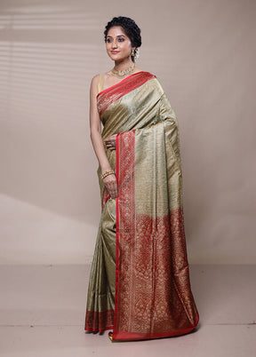 Cream Jamewar Silk Saree With Blouse Piece