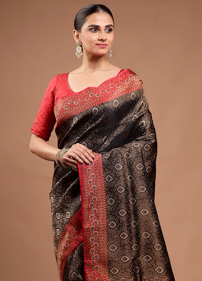 Brown Handloom Jamewar Pure Silk Saree With Blouse Piece