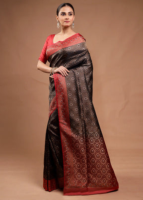 Brown Handloom Jamewar Pure Silk Saree With Blouse Piece