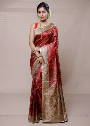 Maroon Handloom Jamewar Pure Silk Saree With Blouse Piece