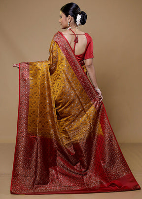 Brown Handloom Jamewar Pure Silk Saree With Blouse Piece