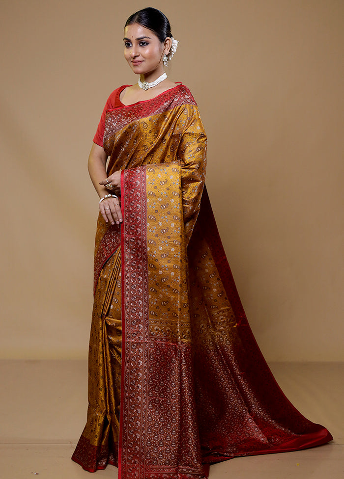 Brown Handloom Jamewar Pure Silk Saree With Blouse Piece