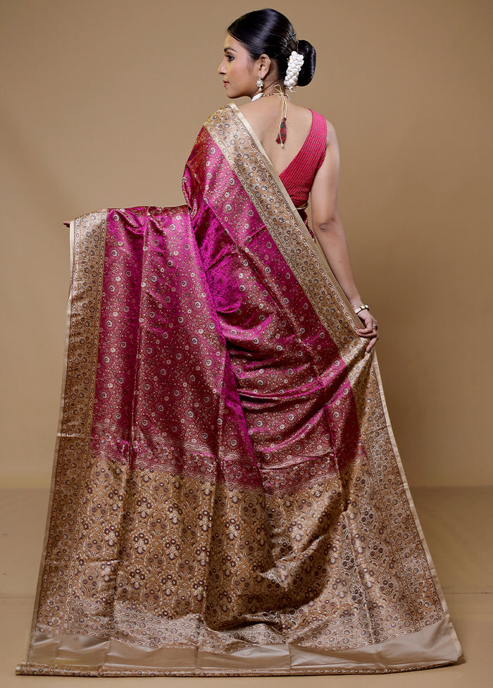 Pink Handloom Jamewar Pure Silk Saree With Blouse Piece