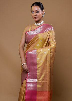 Golden Dupion Silk Saree With Blouse Piece