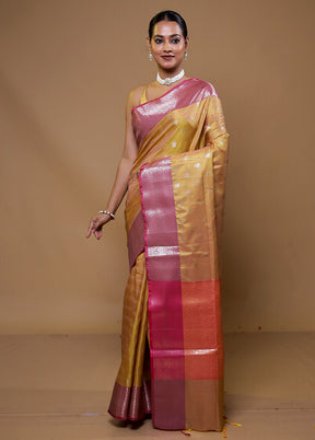 Golden Dupion Silk Saree With Blouse Piece