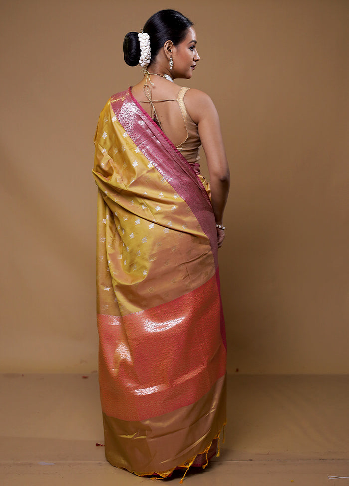 Golden Dupion Silk Saree With Blouse Piece