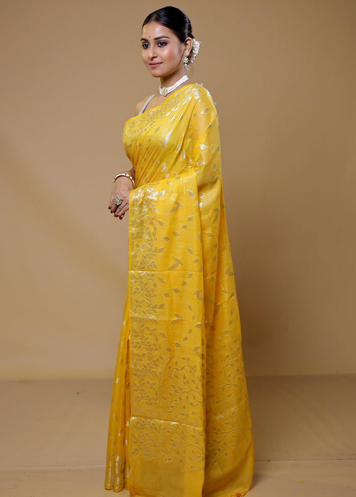 Yellow Cotton Saree With Blouse Piece