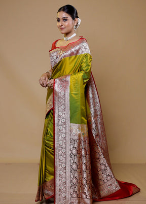 Green Banarasi Silk Saree With Blouse Piece