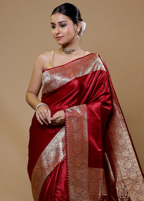 Maroon Banarasi Silk Saree With Blouse Piece