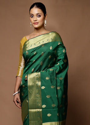 Green Kanjivaram Silk Saree With Blouse Piece