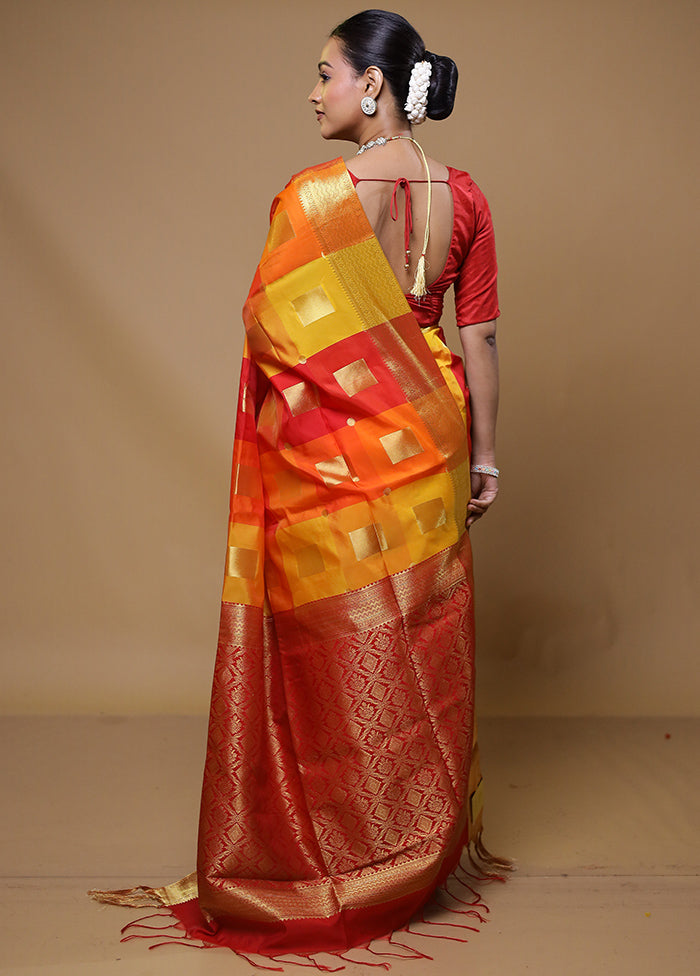 Orange Kanjivaram Silk Saree With Blouse Piece