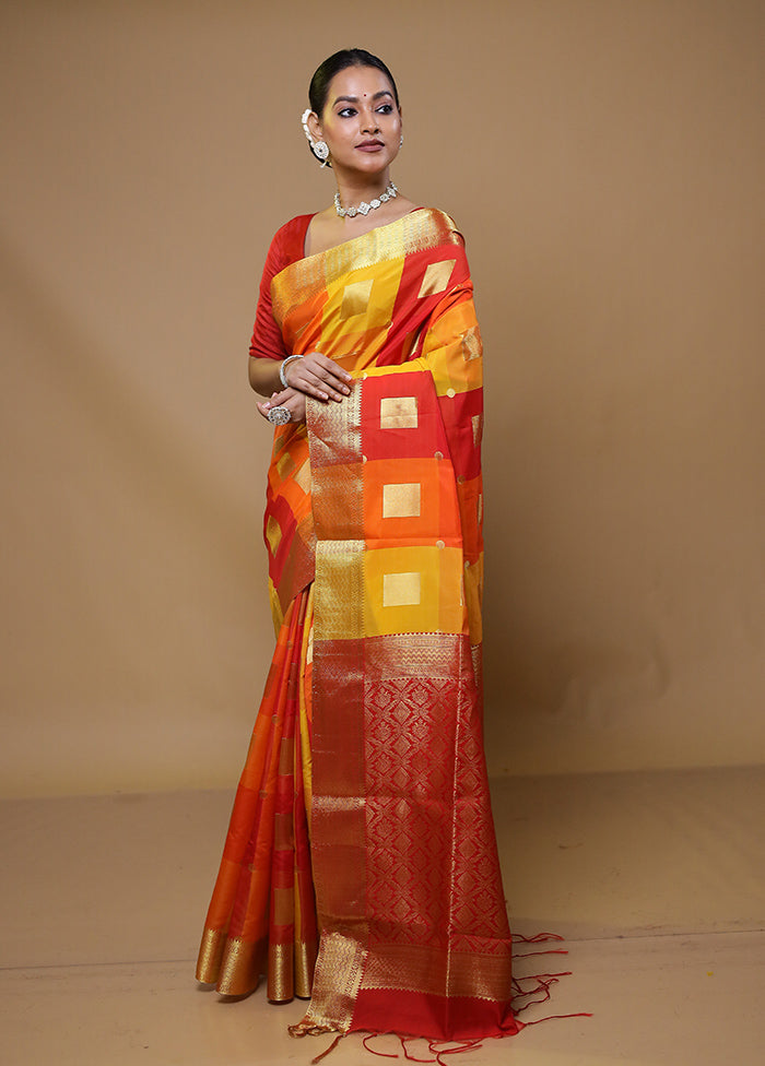 Orange Kanjivaram Silk Saree With Blouse Piece