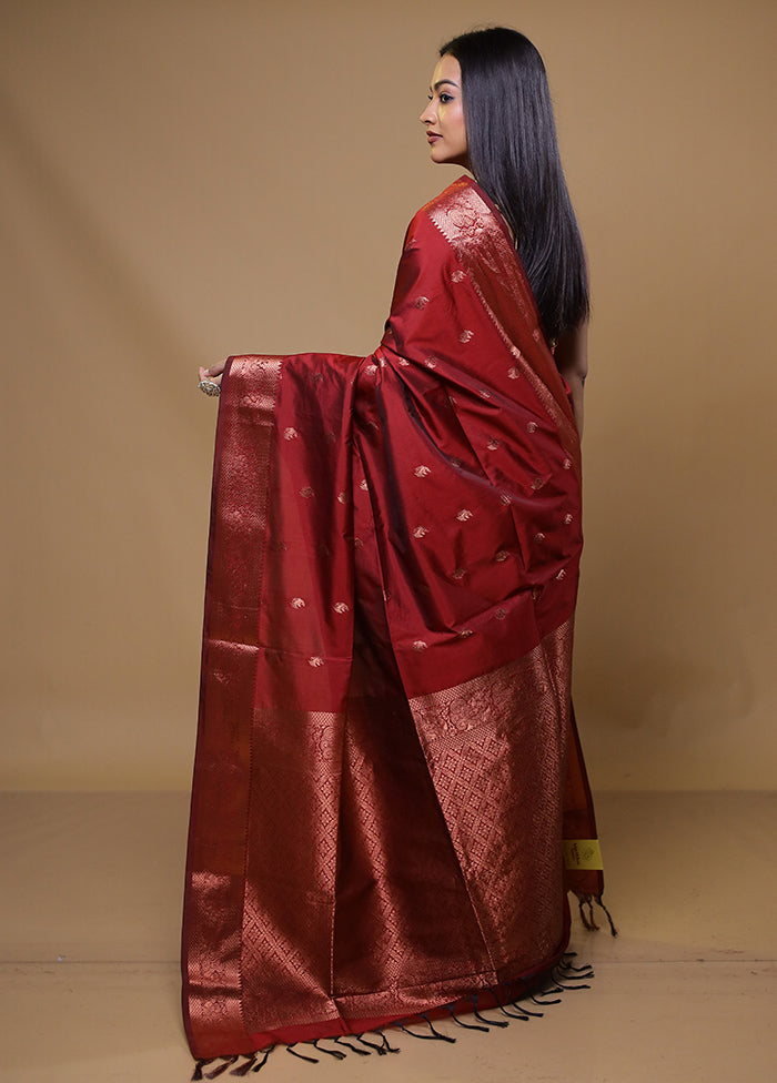 Maroon Kanjivaram Silk Saree With Blouse Piece