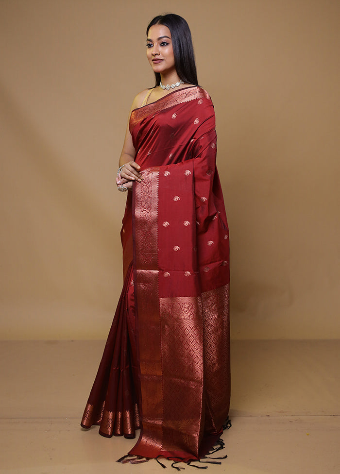 Maroon Kanjivaram Silk Saree With Blouse Piece