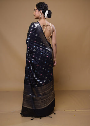 Blue Dupion Silk Saree With Blouse Piece