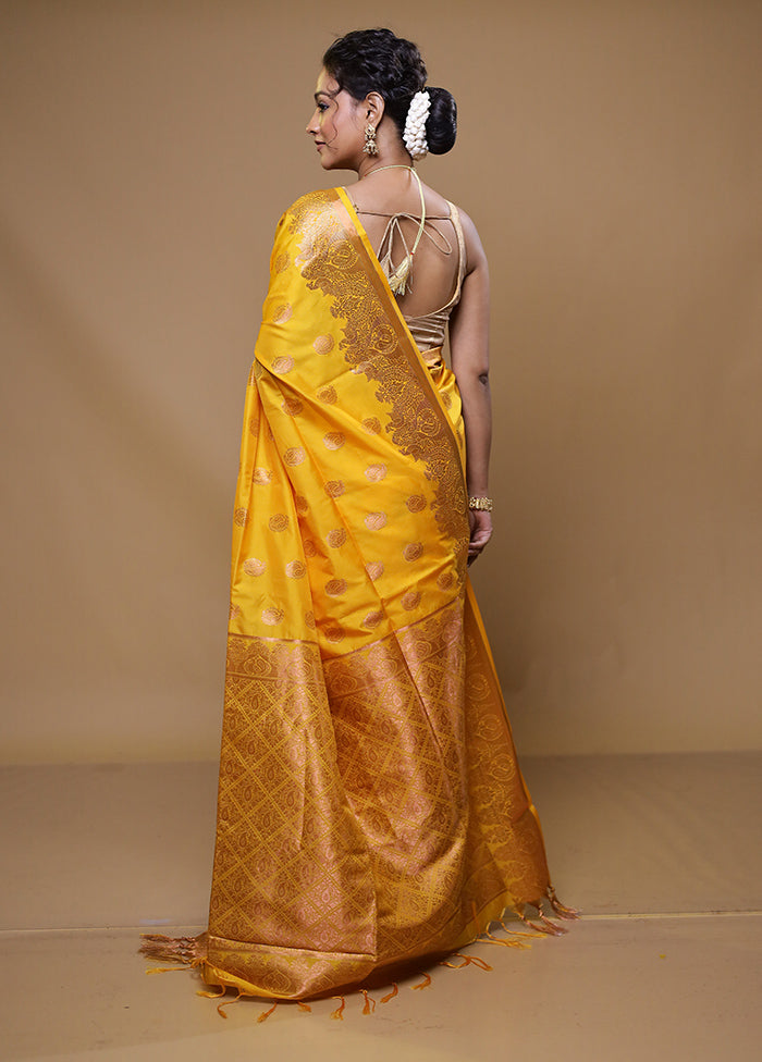 Yellow Kanjivaram Silk Saree With Blouse Piece