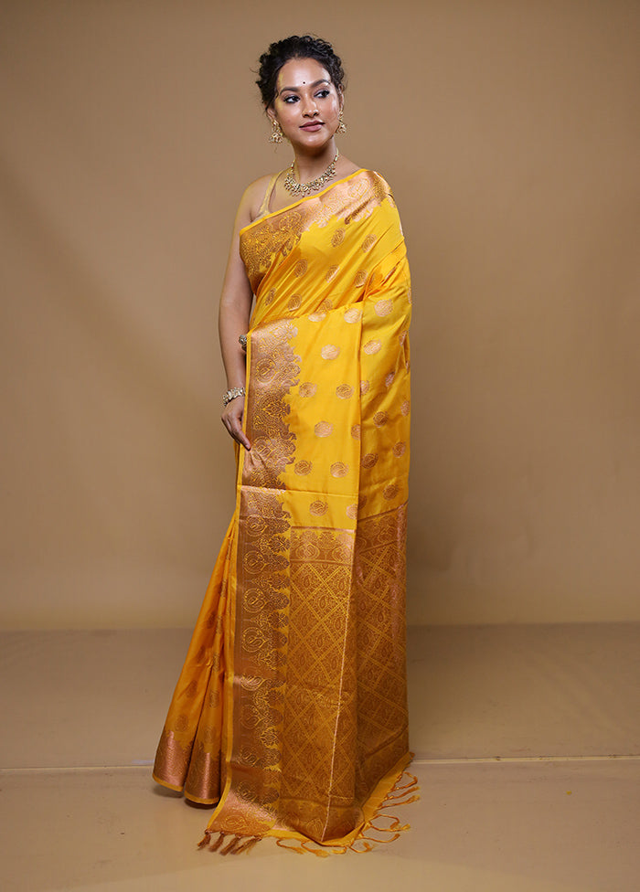 Yellow Kanjivaram Silk Saree With Blouse Piece