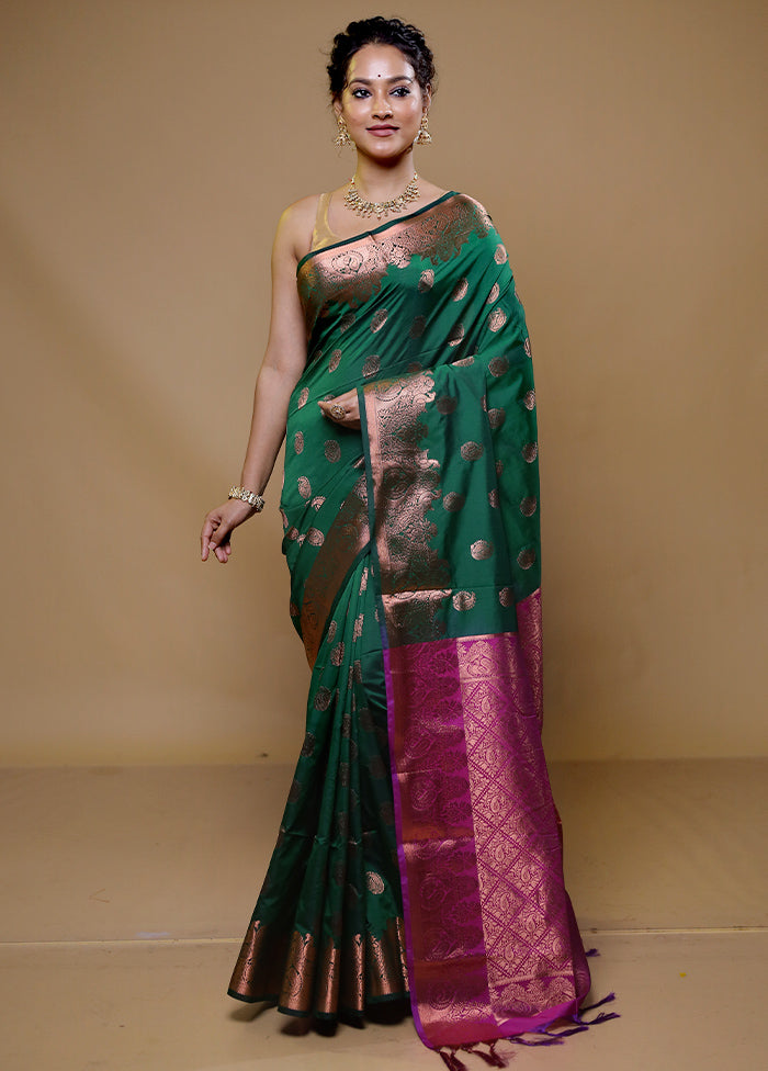 Green Kanjivaram Silk Saree With Blouse Piece