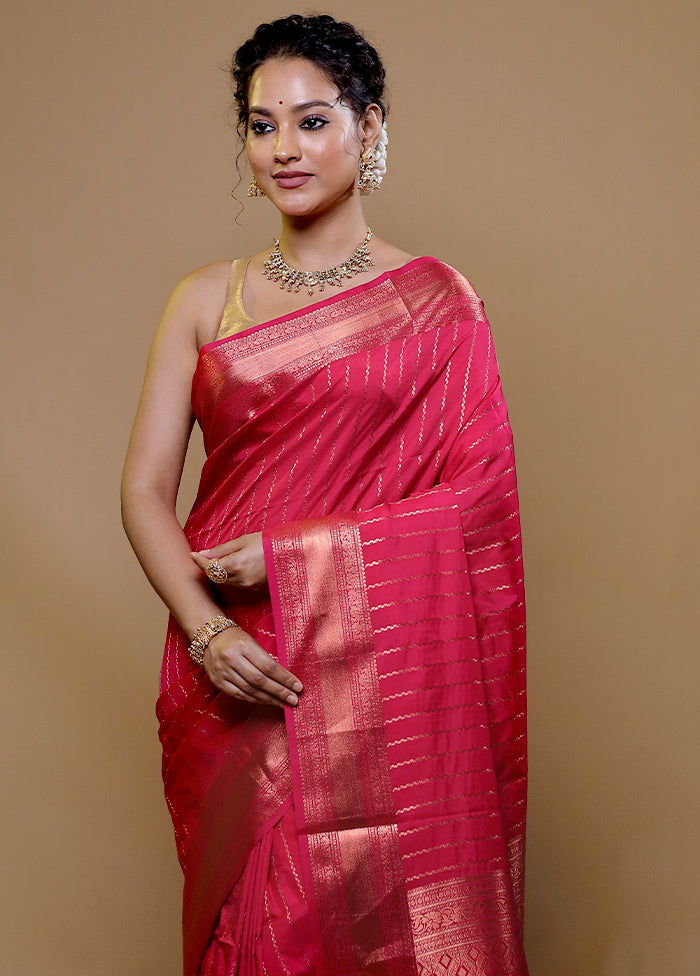 Pink Kanjivaram Silk Saree With Blouse Piece