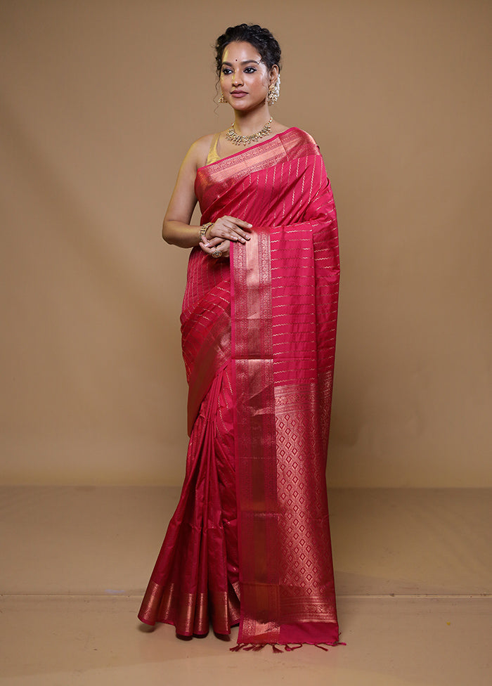 Pink Kanjivaram Silk Saree With Blouse Piece