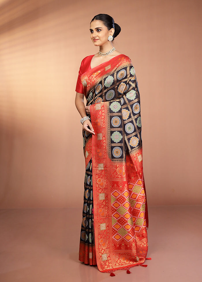 Black Dupion Silk Saree With Blouse Piece