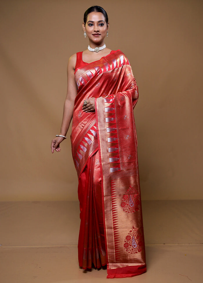 Pink Tissue Silk Saree With Blouse Piece