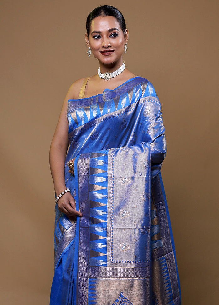 Blue Tissue Silk Saree With Blouse Piece