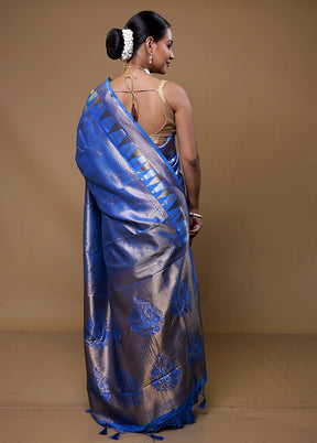 Blue Tissue Silk Saree With Blouse Piece