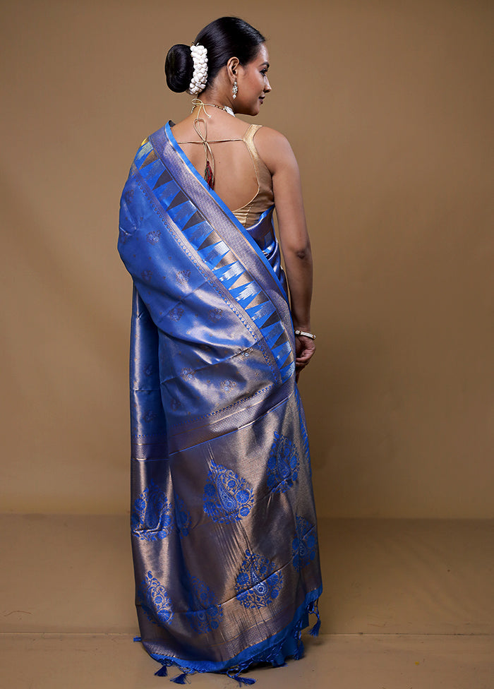 Blue Tissue Silk Saree With Blouse Piece