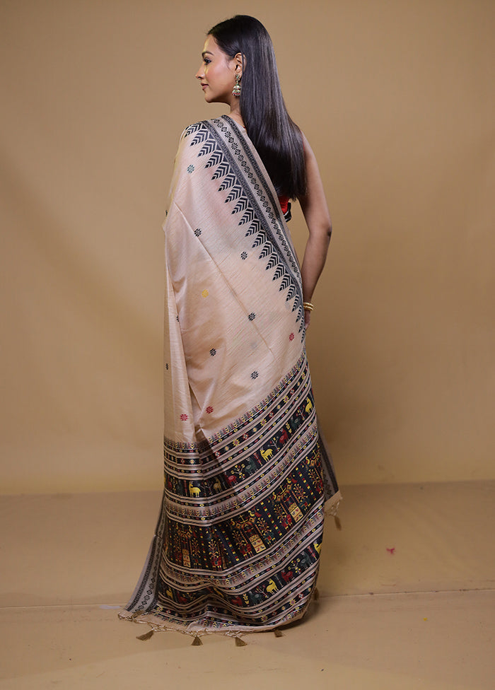 Beige Tussar Silk Saree With Blouse Piece