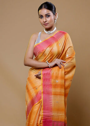 Yellow Cotton Saree With Blouse Piece